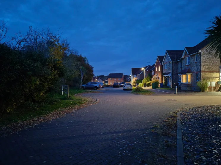 A close of houses at night