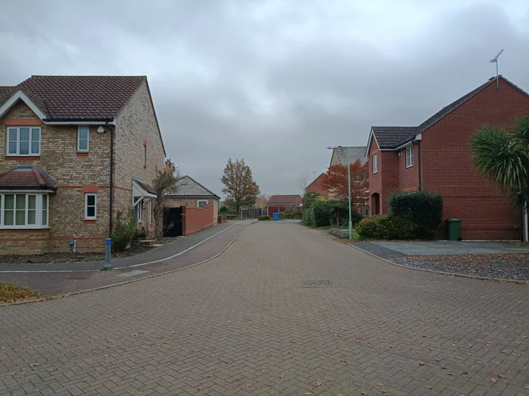 Quiet road with houses on both sides