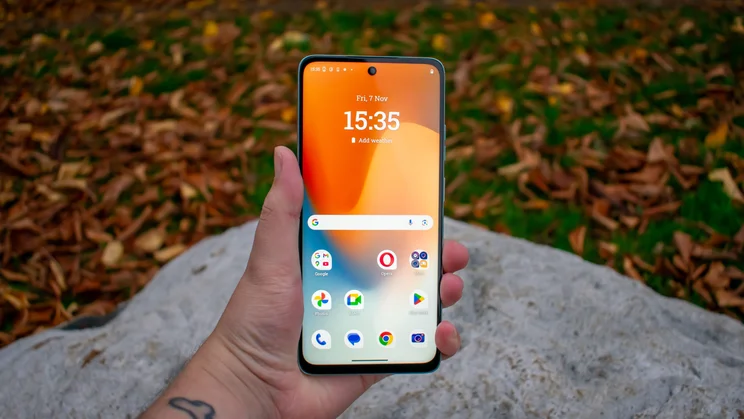 Motorola Moto G56 in hand, front view