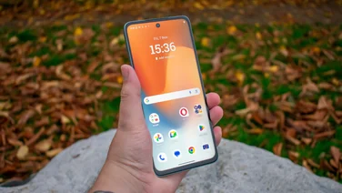 Motorola Moto G56 in hand, angled view