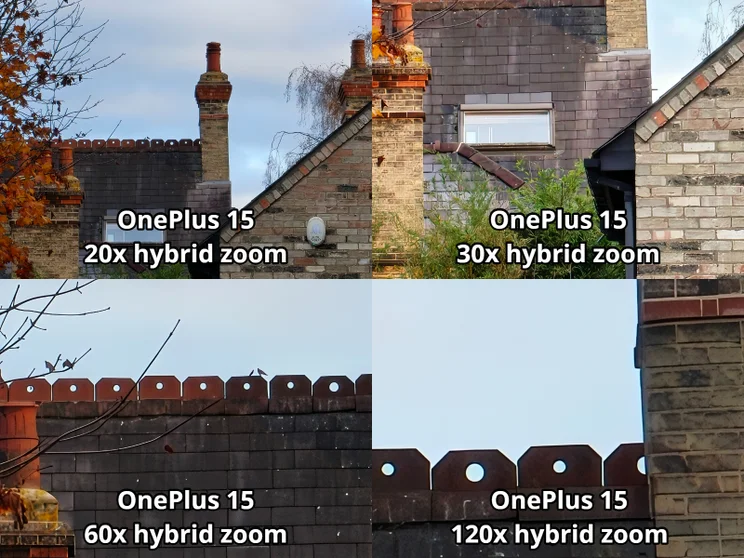 Zoom comparison showing different levels of magnification on the OnePlus 15