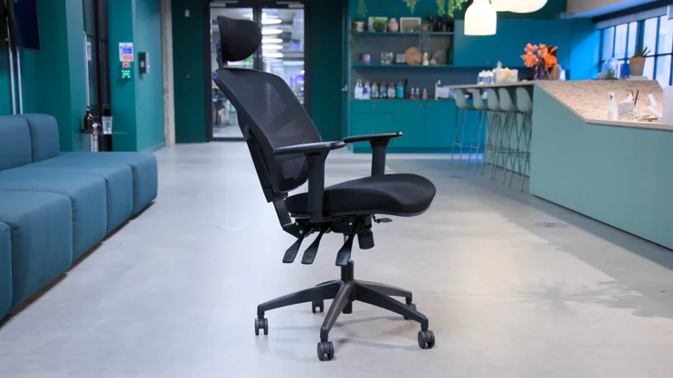 The Boulies OP300 office chair, in an office reception area, slightly reclining
