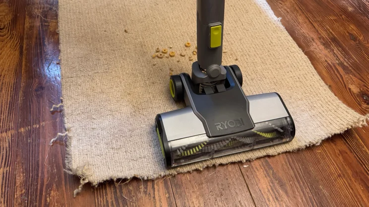 The Ryobi 18V ONE+ Cordless Stick after carrying out the Cheerios on carpet test