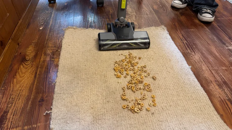 The Ryobi 18V ONE+ Cordless Stick before carrying out the Cheerios on carpet test
