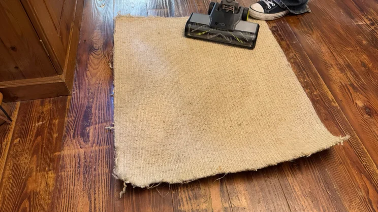 The Ryobi 18V ONE+ Cordless Stick pictured after the pet hair on carpet test