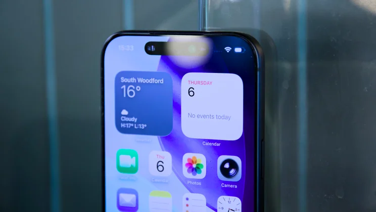 The top half of the Apple iPhone 17 Pro Max showing the front-facing camera