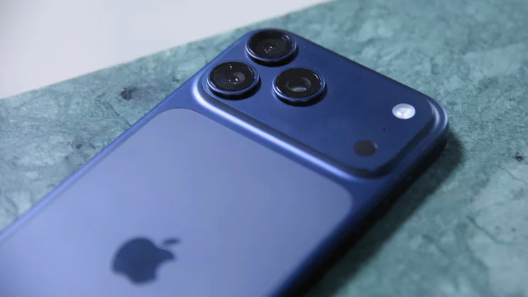 Close-up of the Apple iPhone 17 Pro Max showing the rear camera housing