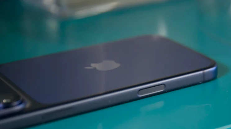 Side view of the Apple iPhone 17 Pro Max showing the side button and wireless charging surface