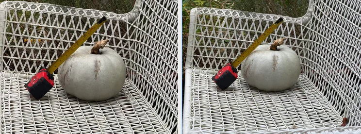 A side by side comparison showing how the Apple iPhone 16 Pro's 5x camera compares with the iPhone 17 Pro Max's