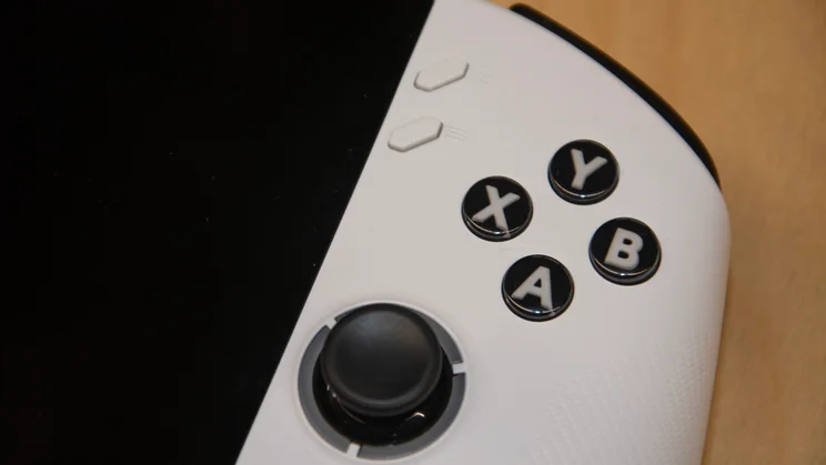 Close-up of the right thumbstick and face buttons on the Lenovo Legion Go S