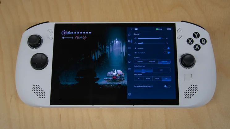 The settings sidebar of the Lenovo Legion Go S while playing Hollow Knight: Silksong