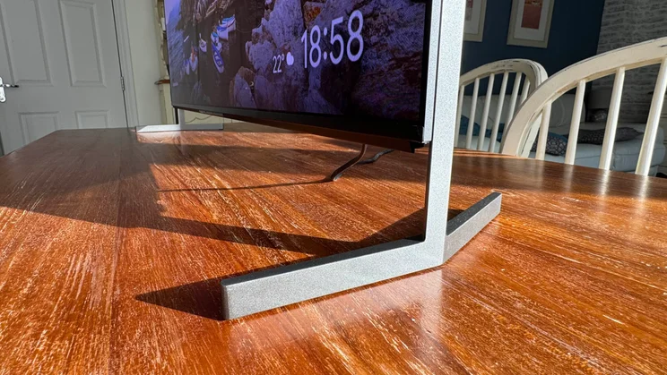 Side-wide view of the Sony Bravia 8 II QD-OLED TV's stand feet