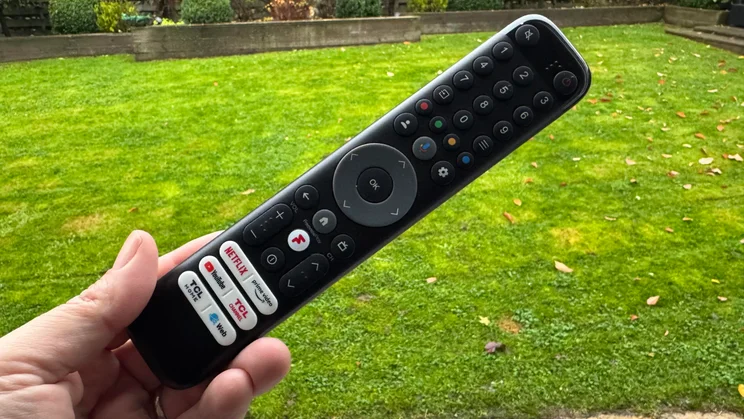 The remote control supplied with the TCL C6KS Mini LED TV