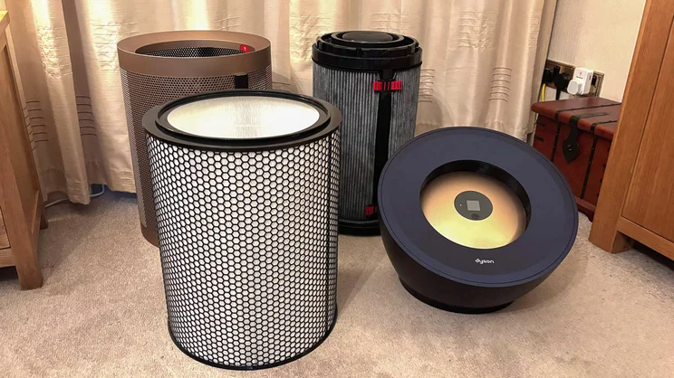 The Dyson Big+Quiet Formaldehyde air purifier disassembled in a living room