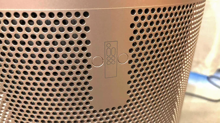 A closeup of the Dyson Big+Quiet Formaldehyde air purifier's magnetic remote storage panel