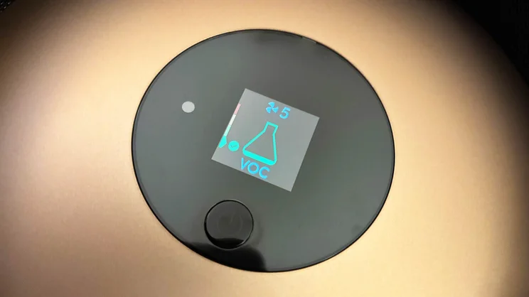 A closeup of the Dyson Big+Quiet Formaldehyde air purifier's screen