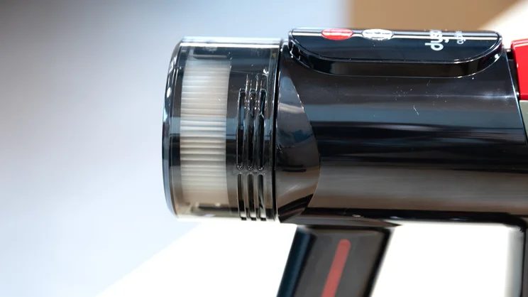 The back of the Dyson V8 Cyclone vacuum cleaner handle