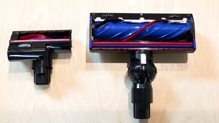 The underside of the Dyson V8 Cyclone's motorbar cleanerhead and mini motorised tool
