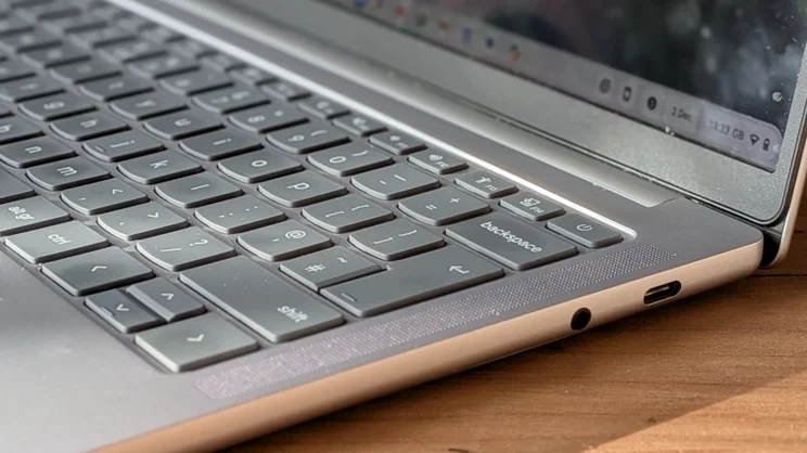 The right edge of the Lenovo Chromebook Plus 14 Gen 10 close up