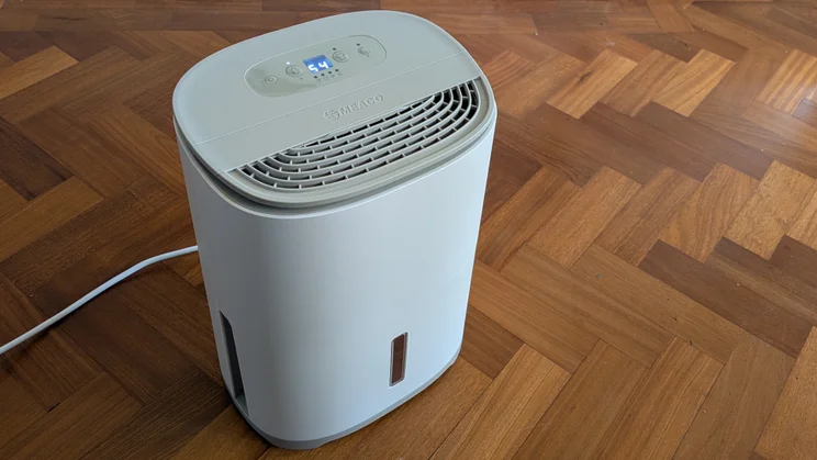 The Meaco Arete One 6L dehumidifier on a hardwood floor
