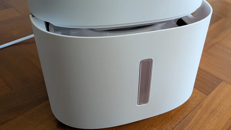 The The Meaco Arete One 6L dehumidifier's water tank partially removed