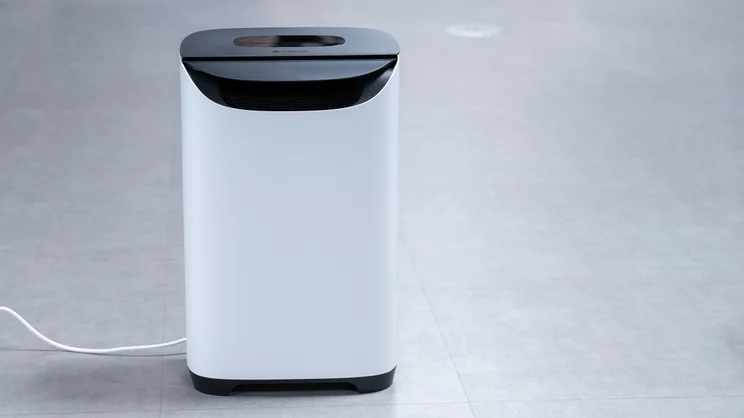 The Meaco DD8L Pro dehumidifier on an office floor