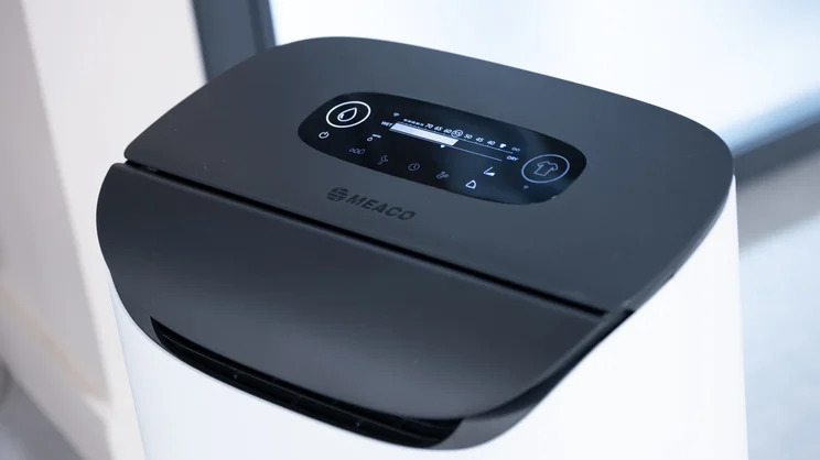 The top of the Meaco DD8L Pro dehumidifier, with display on