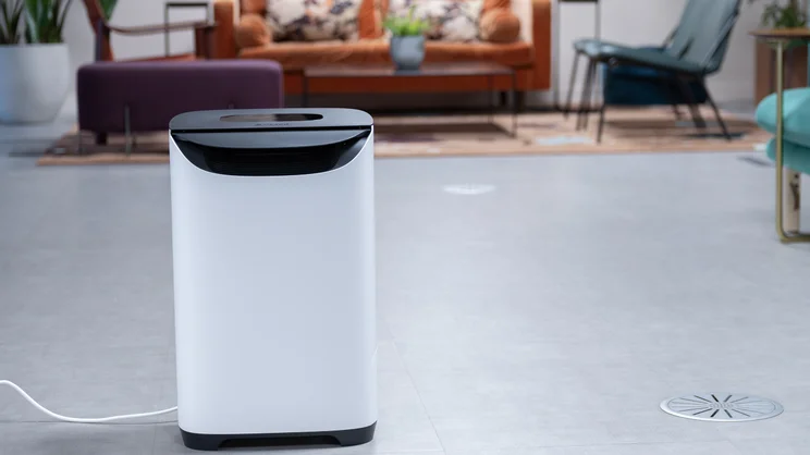 The Meaco DD8L Pro dehumidifier, in an office
