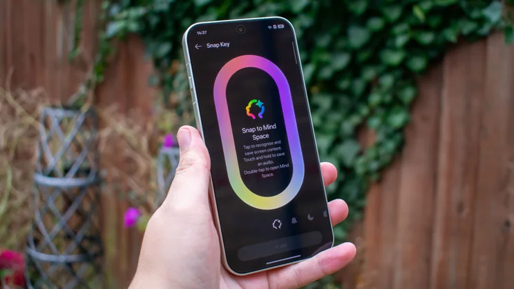 Oppo Find X9 Pro in hand, showing AI options on the display