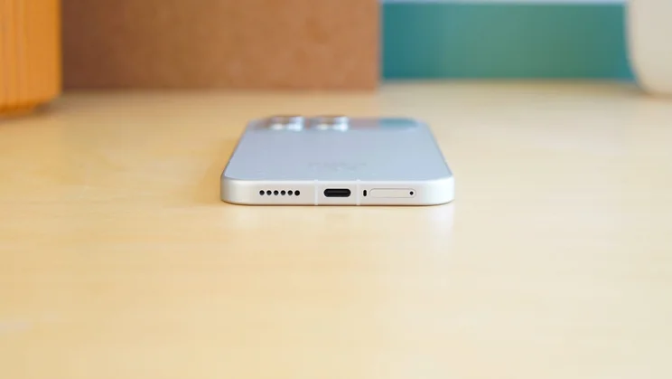 Poco F8 Pro, showing the bottom edge and charging port