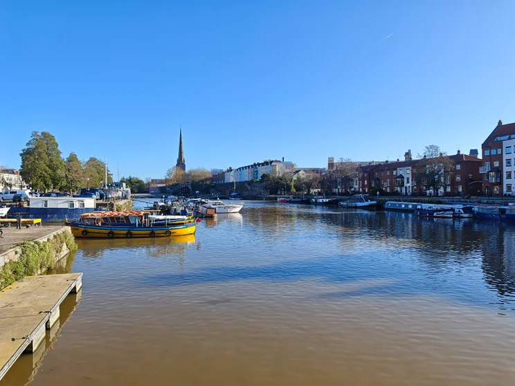 a marina on a bright sunny day