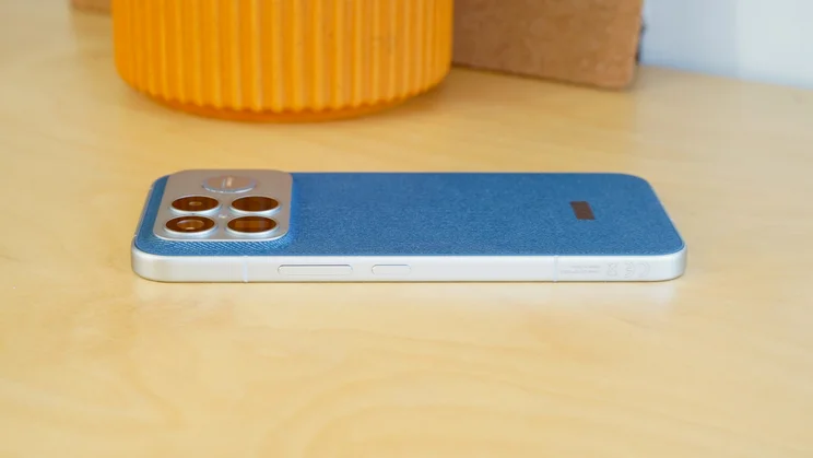 Poco F8 Ultra on a table, side view