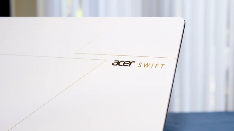 The Acer Swift Edge 14 AI's lid logo in close up