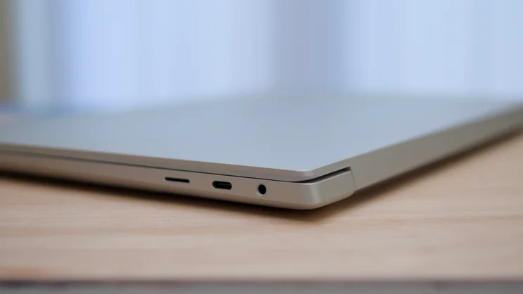 The Dell 14 Premium, closed photographed from the rear right