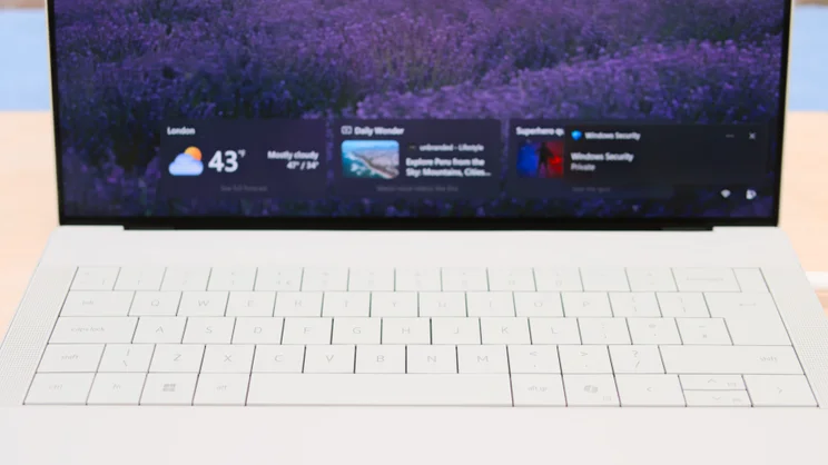 The Dell 14 Premium's keyboard, captured from the front