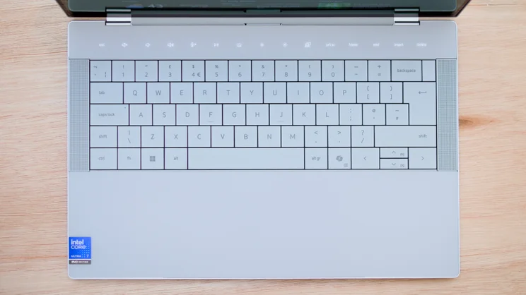 The Dell 14 Premium's keyboard, pictured from above