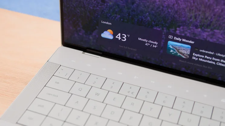 The Dell 14 Premium's zero keyboard touchbar close up