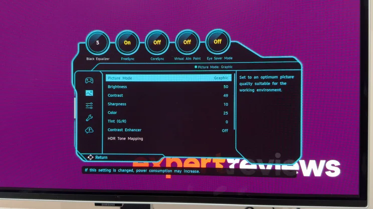 The Samsung G6 G60SF's on screen display in close up