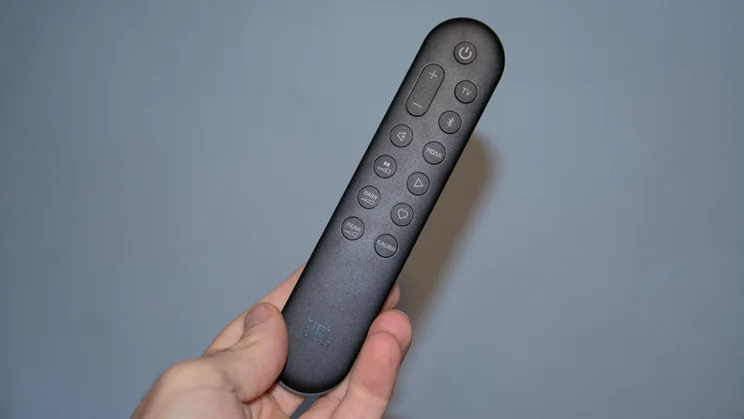 The remote control included with the JBL Bar 1300 MkII