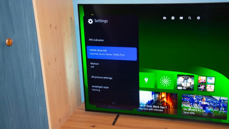 The Game Mode settings menu available via the Game Bar 2.0 on the Philips OLED760 TV