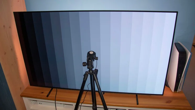 A greyscale test being done on the Philips OLED760 TV using a calibrator