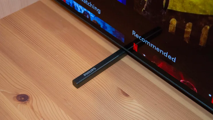 Close-up of the left foot of the Philips OLED760 TV