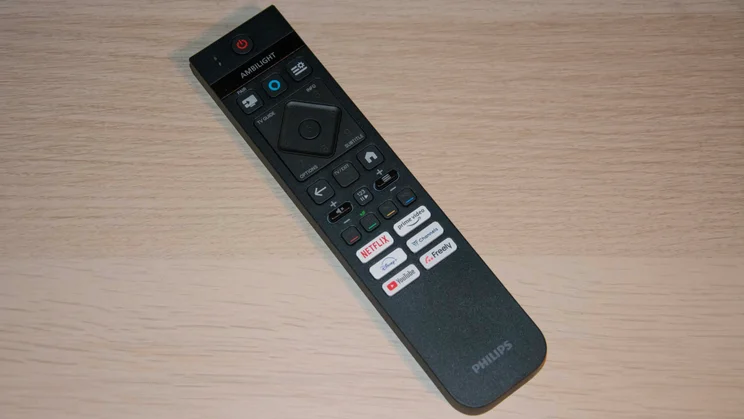 The remote control included with the Philips OLED760 TV