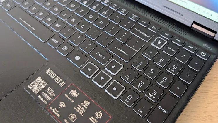 A close up view of the Acer Nitro 16S AI's number pad