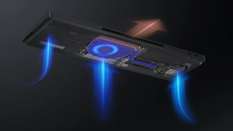 A 3D render showing how the air moves through the HP EliteBoard G1a