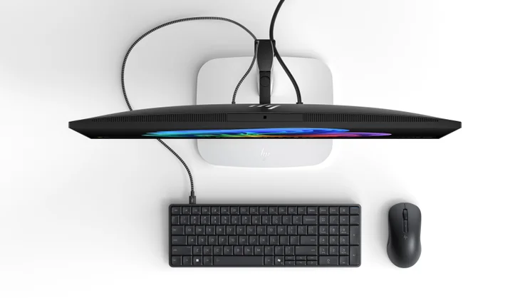 The HP EliteBoard G1a keyboard PC, attached to a desktop monitor
