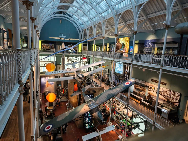 A plane hung from a ceiling