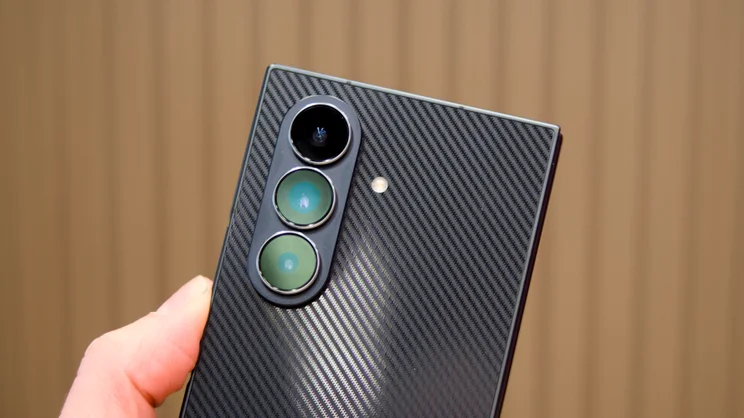 A close up of the Samsung Galaxy Z TriFold's rear camera array, with the phone folded