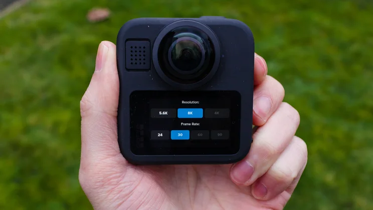 The GoPro Max 2 shown from the rear