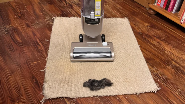 The Shark Freestyle Pro after testing with pet hair on carpet